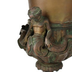Antique Pair French Louis XIV Figural Bronze Covered Urns 19th C