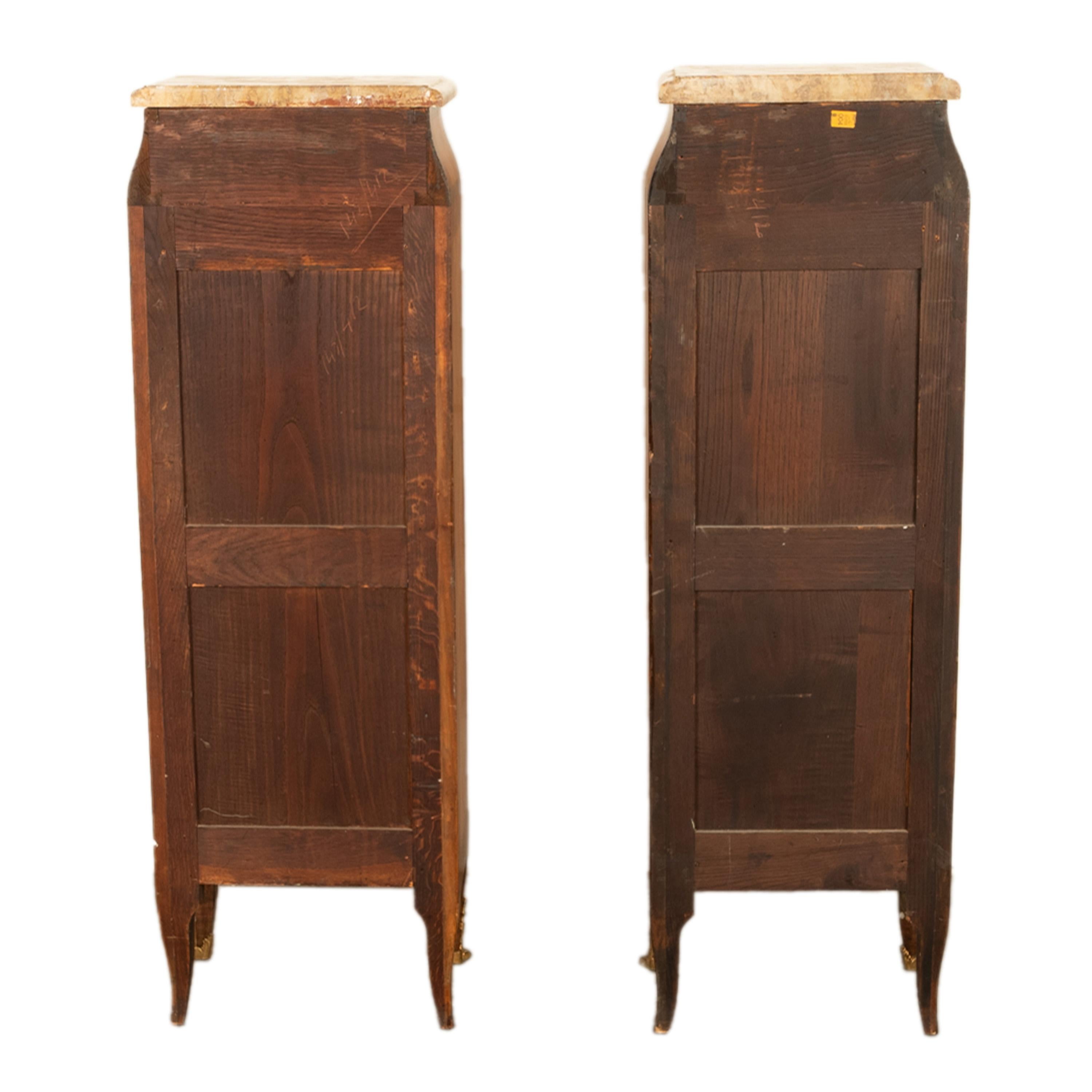Antique Pair French Louis XV Chiffonier Marble & Kingwood Tall Lingerie Chests 14