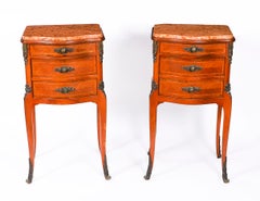 Antique Pair French Louis XV Parquetry Bombe Bedside Cabinets 19th Century
