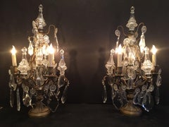 Antike Paar Französisch Louis XV Stil Bronze geschnitten Glas Girandolen.