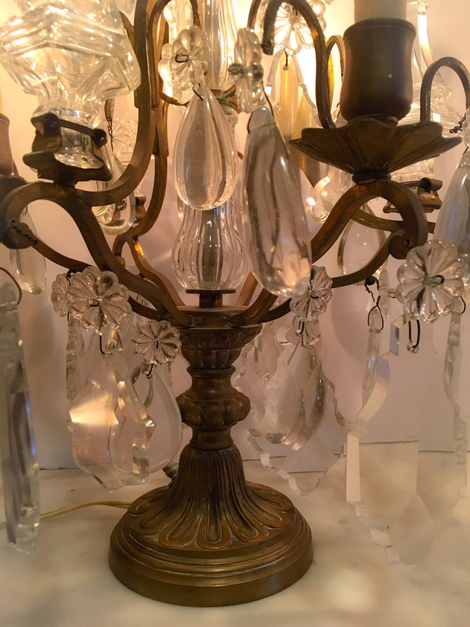 Antique Pair French Louis XV Style Bronze Cut Glass Girandoles. 4
