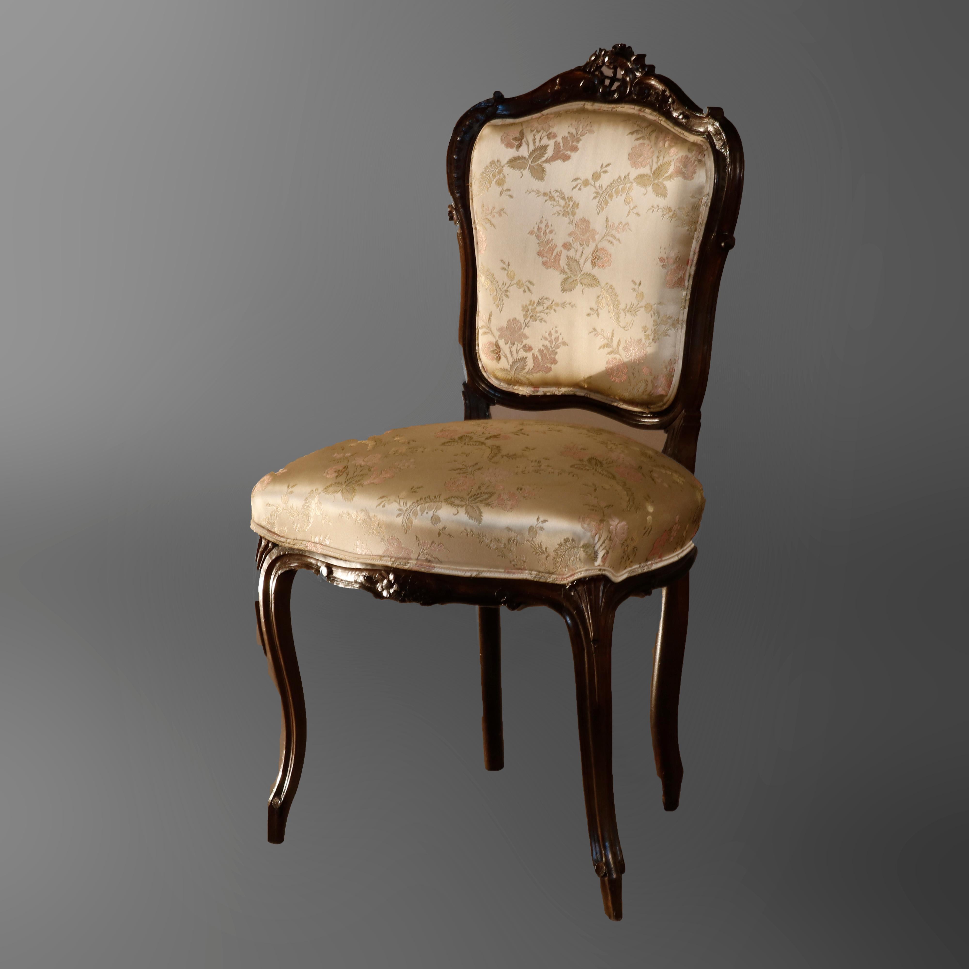 Pair of French Louis XV Style Carved Walnut Parlor Side Chairs, circa 1890 In Good Condition In Big Flats, NY