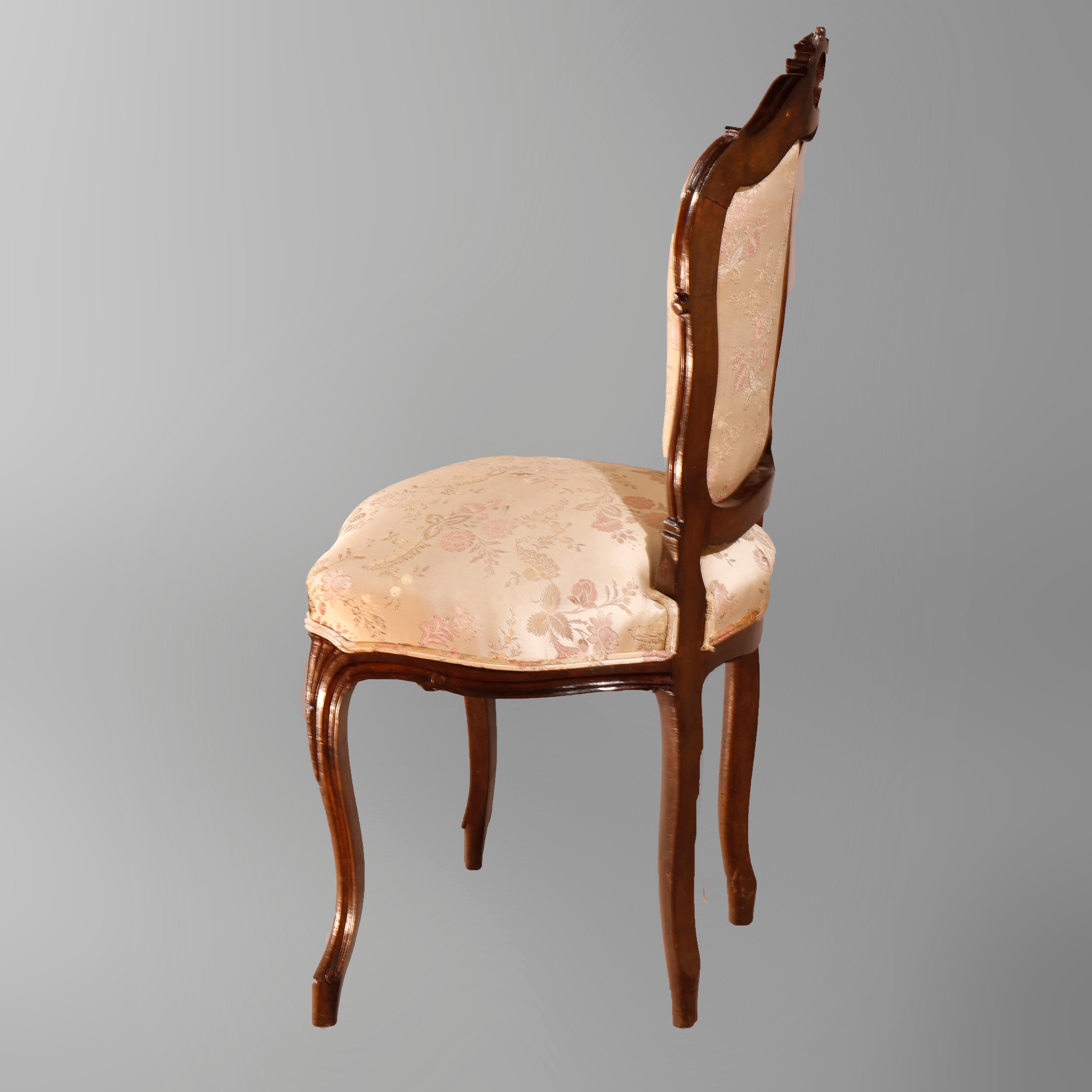 19th Century Pair of French Louis XV Style Carved Walnut Parlor Side Chairs, circa 1890