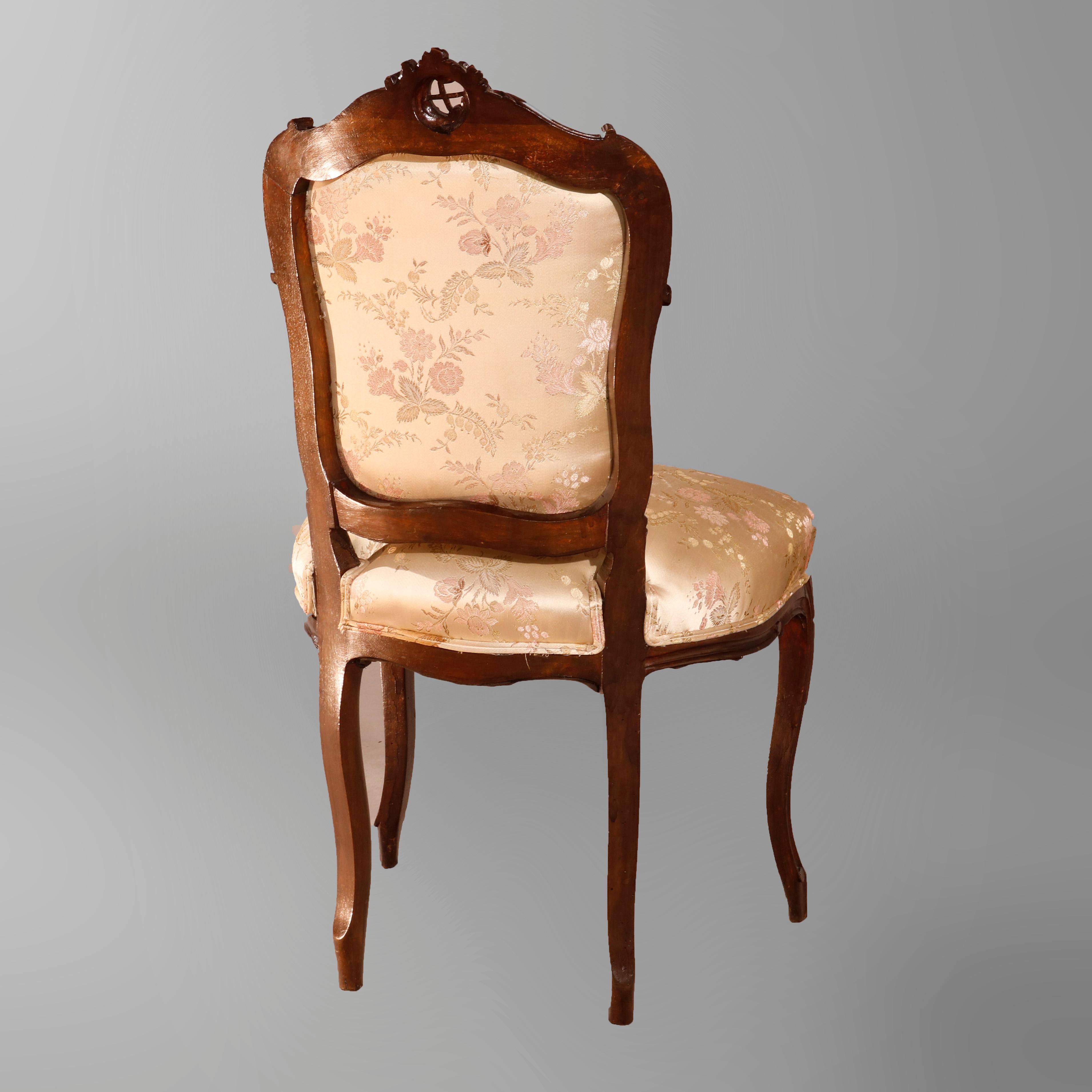 Upholstery Pair of French Louis XV Style Carved Walnut Parlor Side Chairs, circa 1890