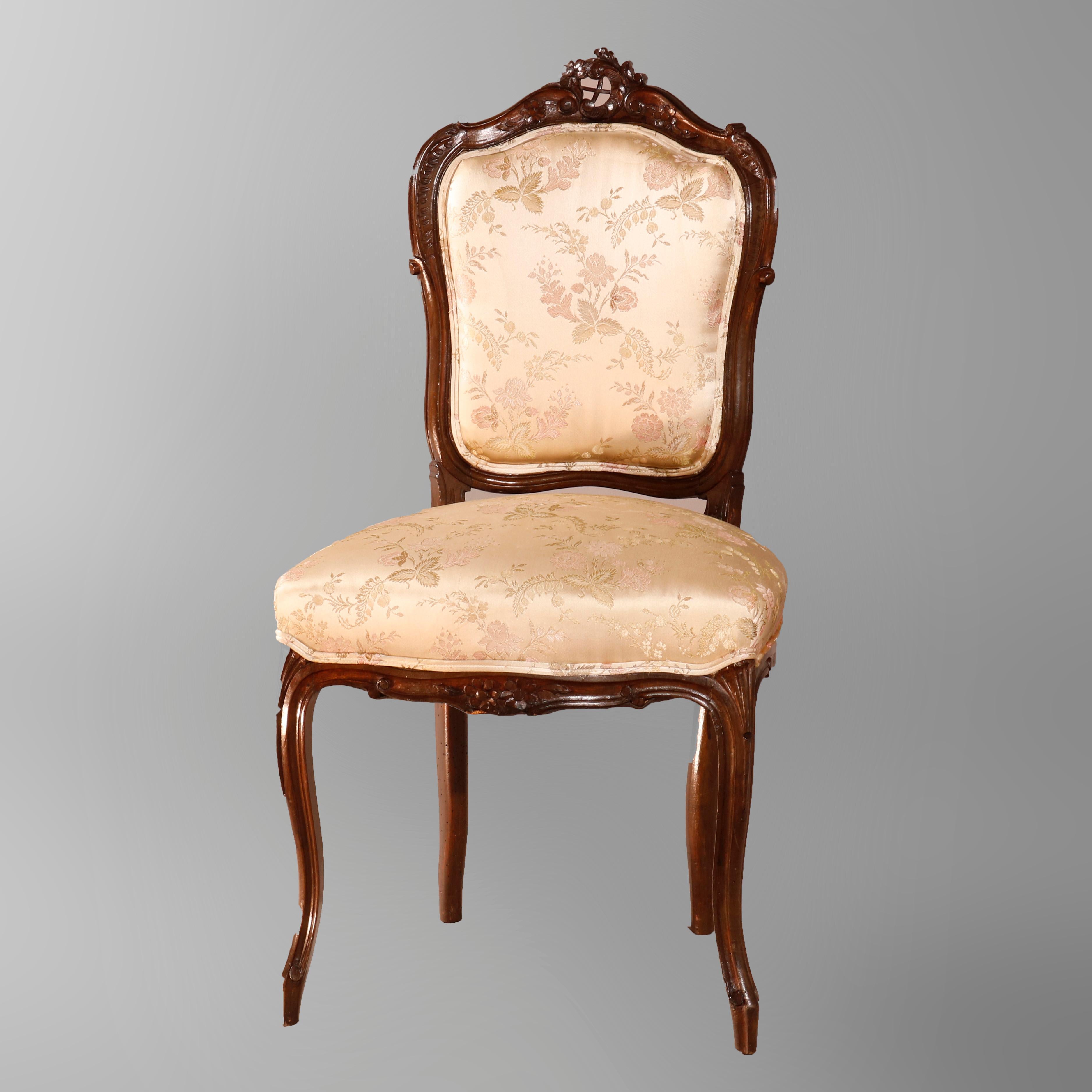 Pair of French Louis XV Style Carved Walnut Parlor Side Chairs, circa 1890 2