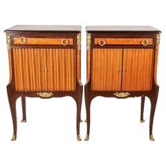 Antique Pair French Louis XV / XVI Transitional Style Chests w/ Inlay Circa 1920