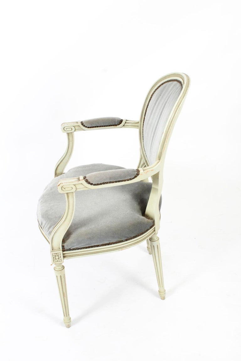 Antique Pair French Louis XVI Revival Painted Armchairs, Early 20th