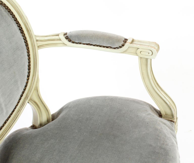 Antique Pair French Louis XVI Revival Painted Armchairs, Early 20th