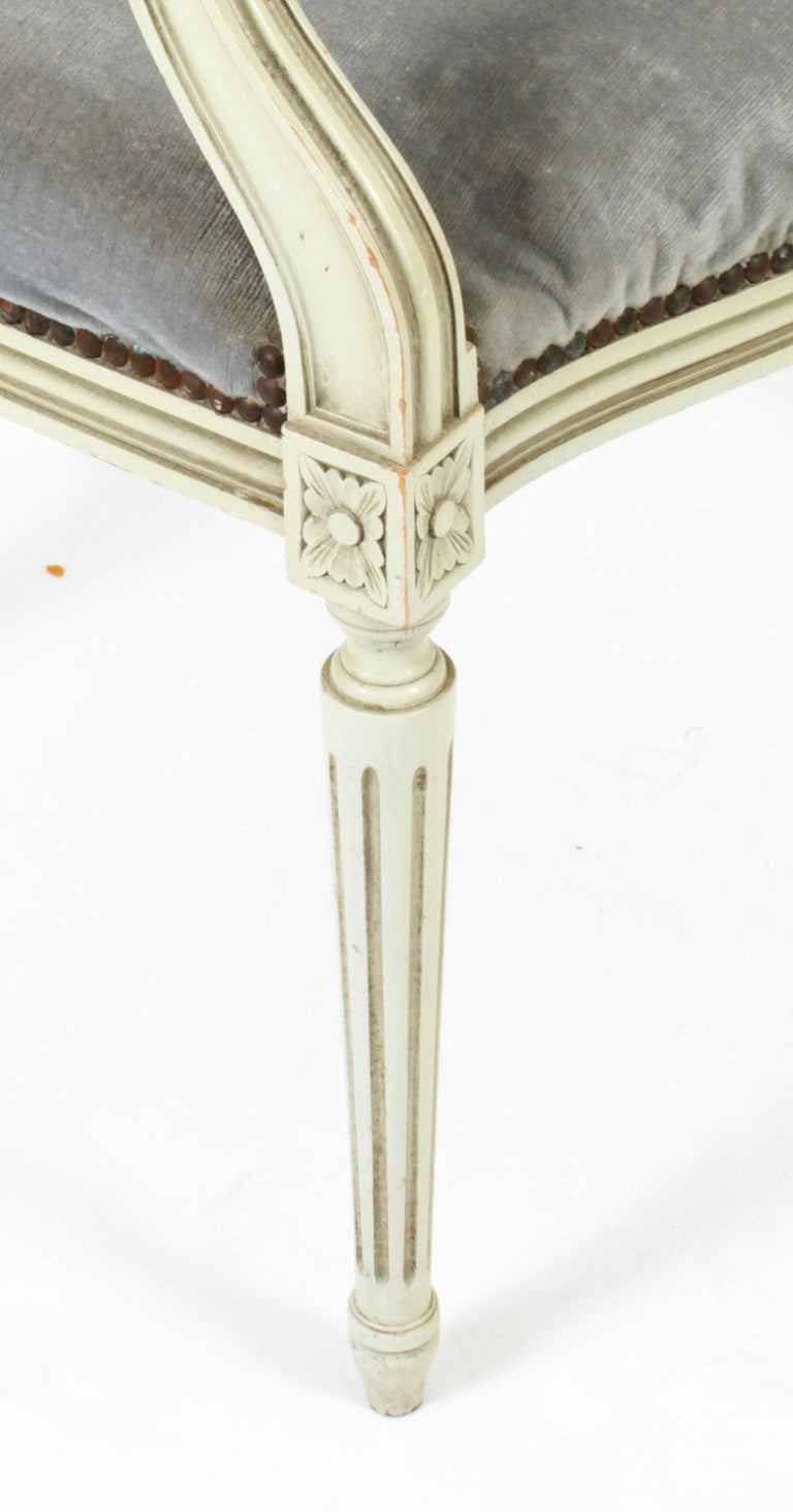 Antique Pair French Louis XVI Revival Painted Armchairs, Early 20th