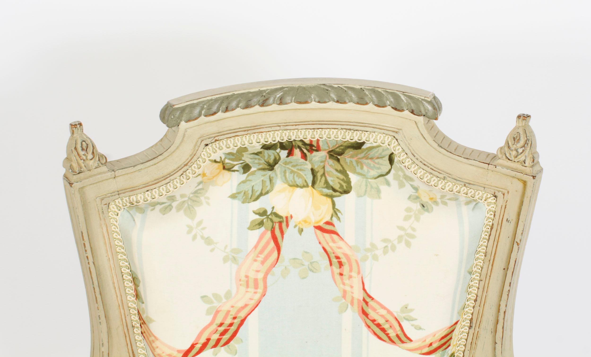 Antique Pair French Louis XVI Revival Painted Fauteuil Armchairs, 19th Century For Sale 11