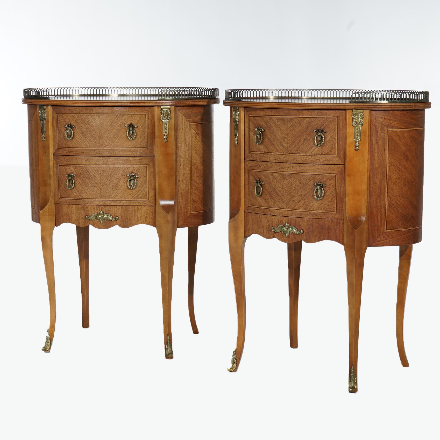 Antique Pair French Louis XVI Style Kingwood Marquetry Inlaid Stands, circa 1920 In Good Condition In Big Flats, NY
