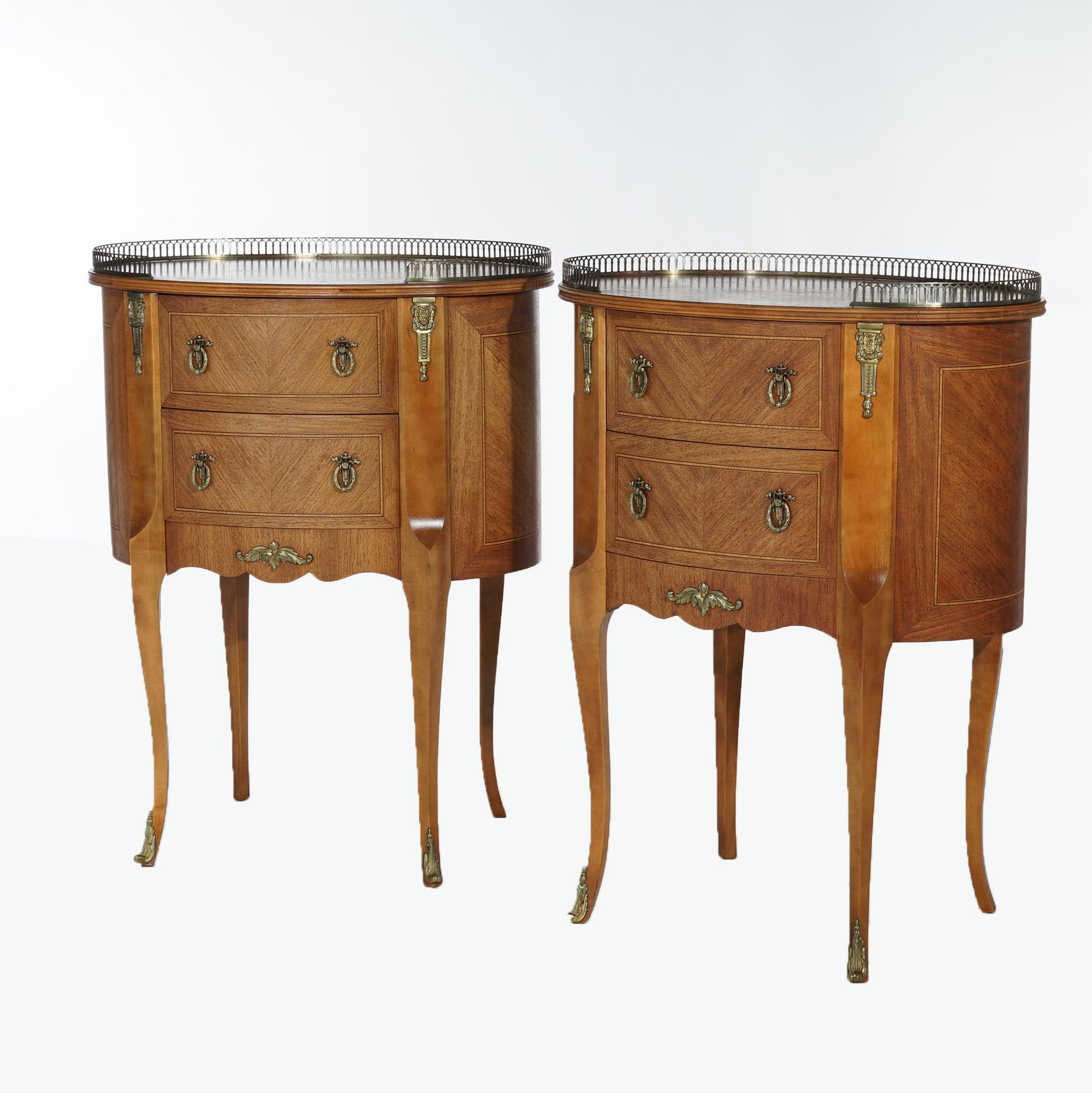 19th Century Antique Pair French Louis XVI Style Kingwood Marquetry Inlaid Stands, circa 1920