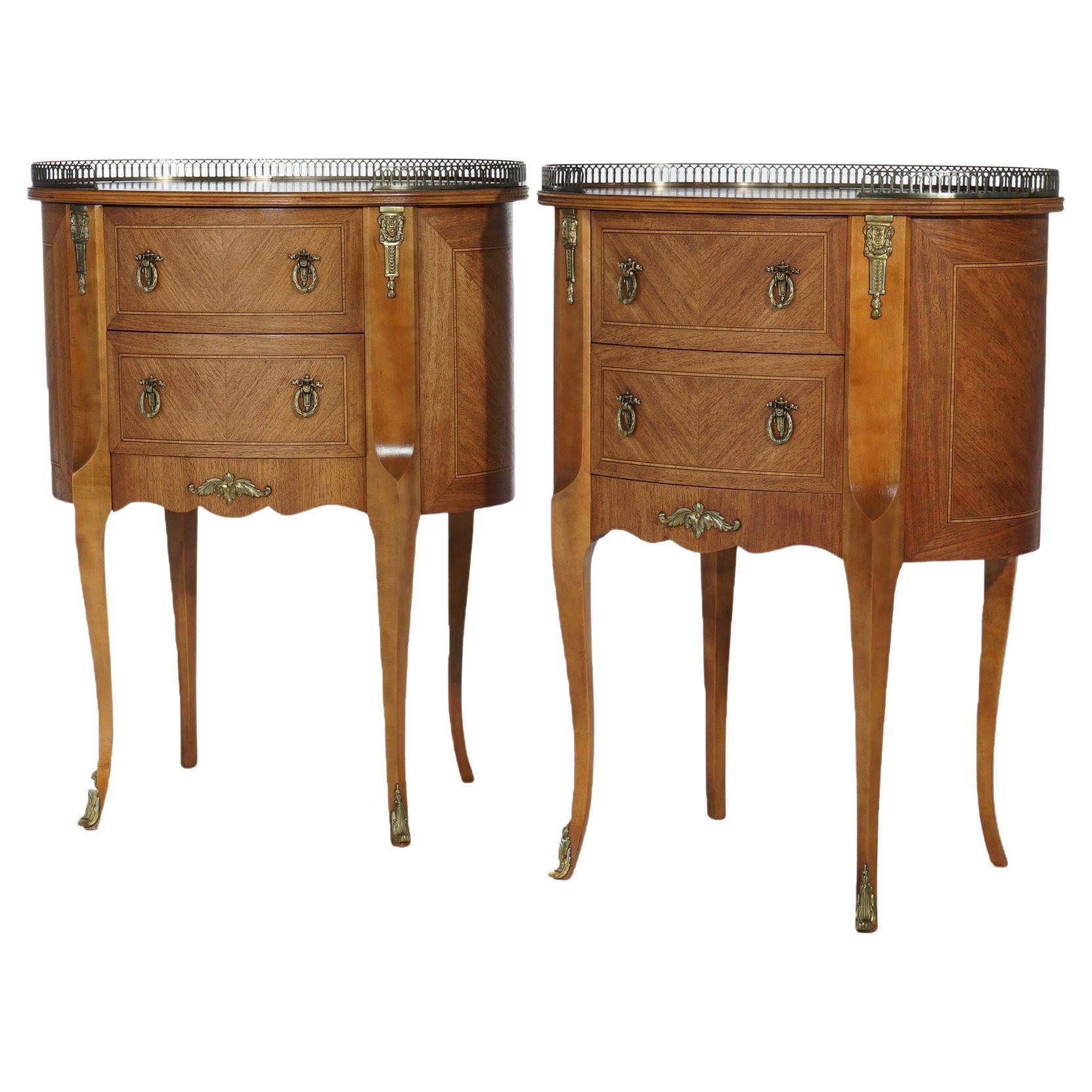 Antique Pair French Louis XVI Style Kingwood Marquetry Inlaid Stands, circa 1920