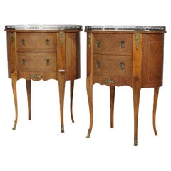 Antique Pair French Louis XVI Style Kingwood Marquetry Inlaid Stands, circa 1920