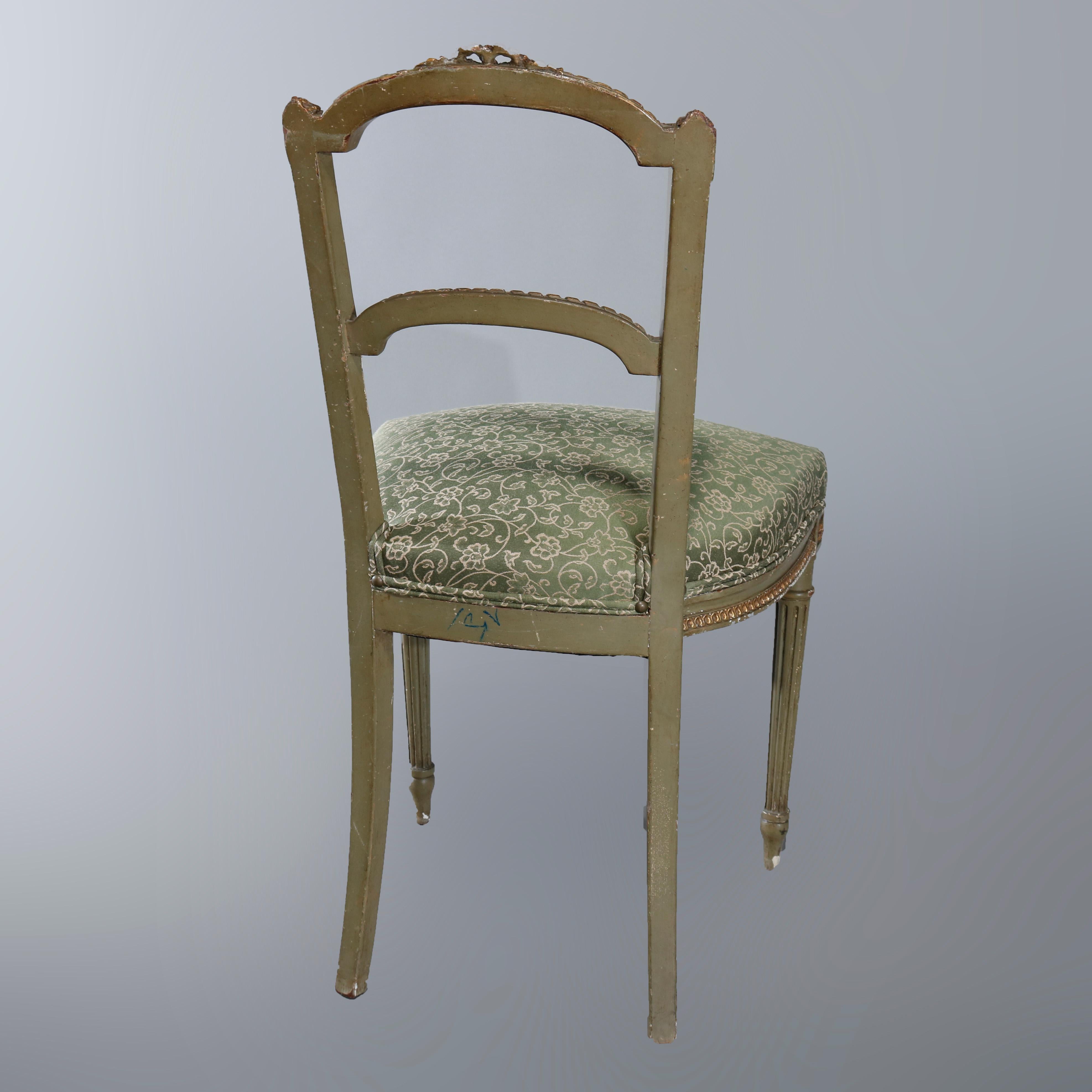 Painted Antique Pair of French Louis XVI Style Parcel-Gilt Side Chairs, circa 1880