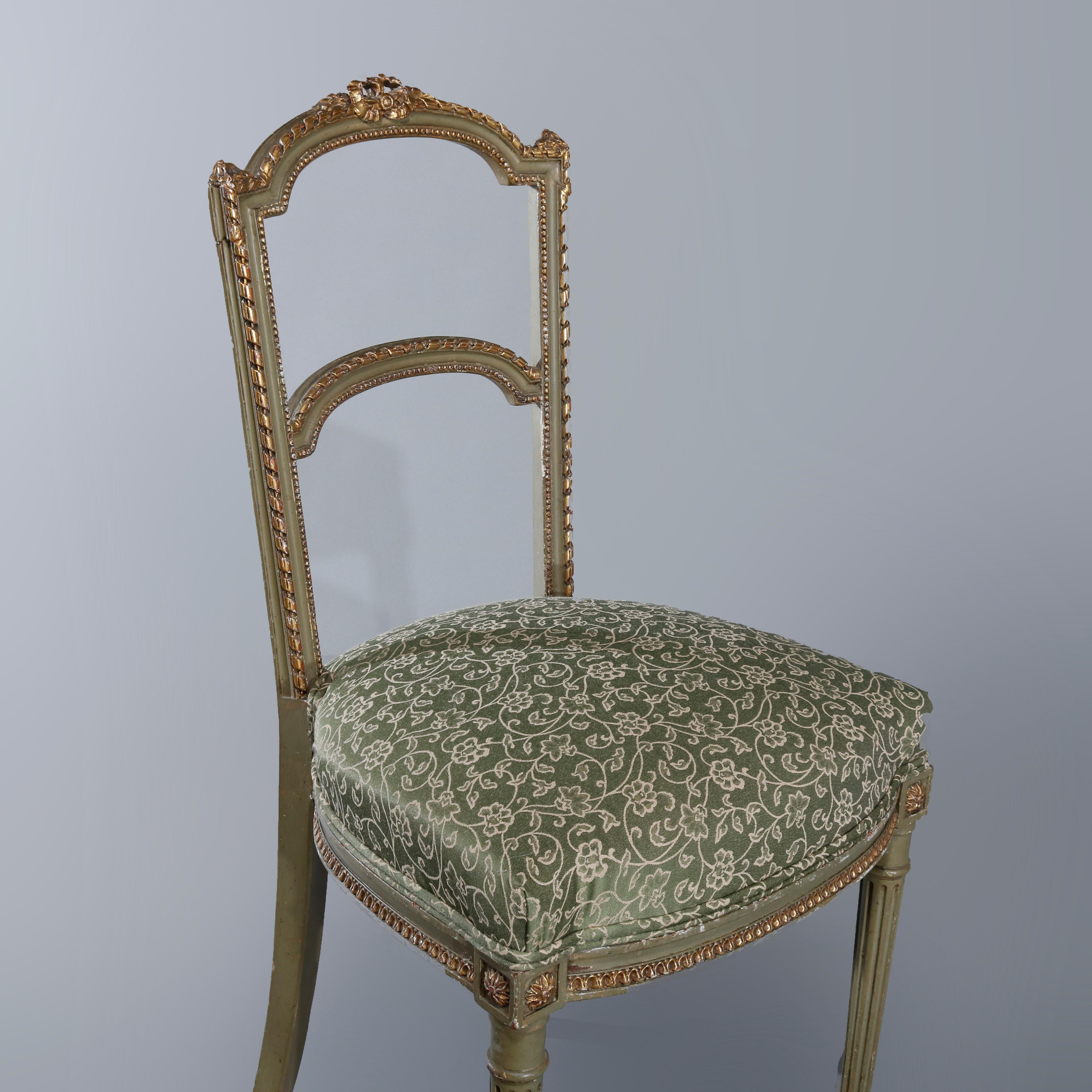 19th Century Antique Pair of French Louis XVI Style Parcel-Gilt Side Chairs, circa 1880