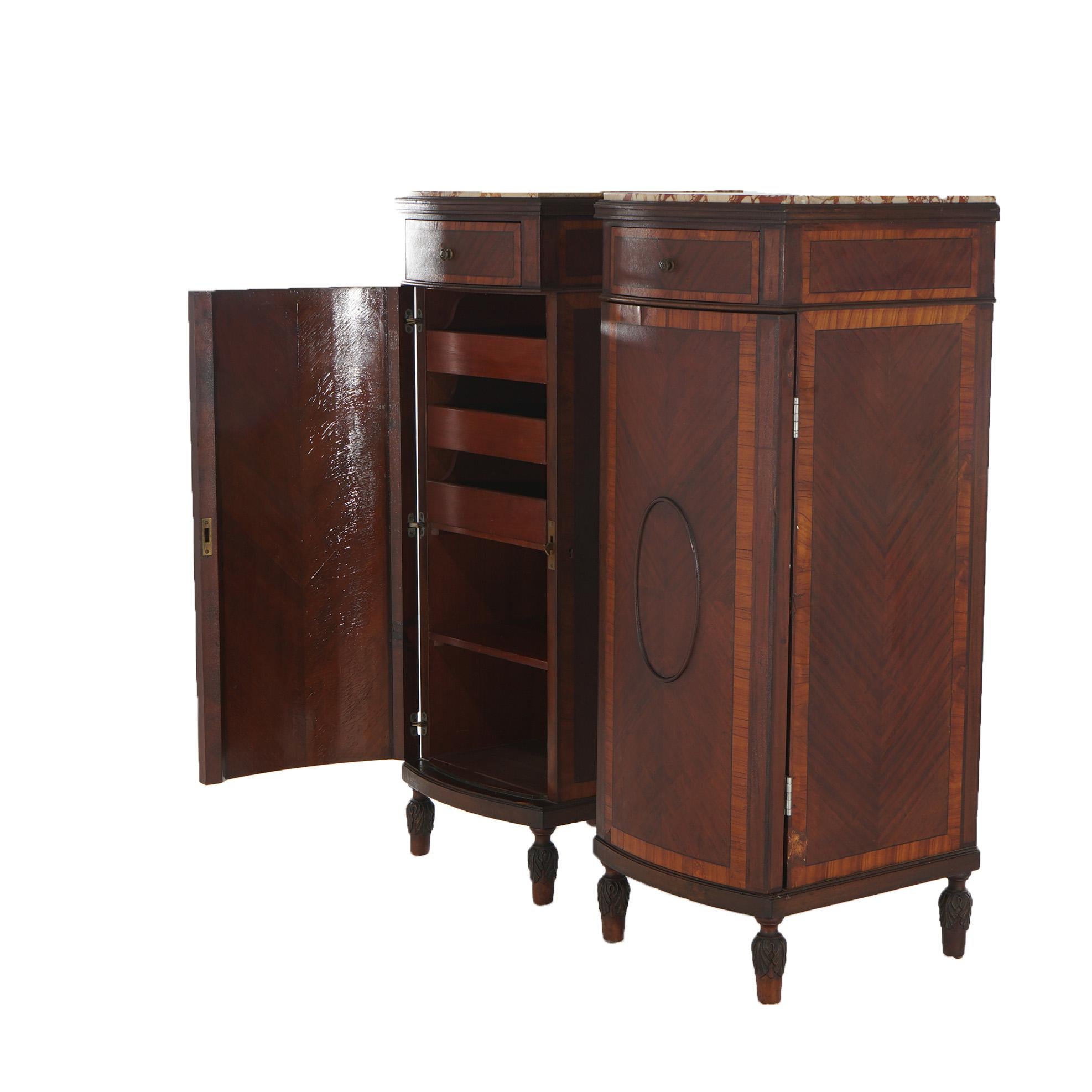 Antique Pair French Mahogany & Satinwood Inlaid Marble Top Side Cabinets C1900 For Sale 6