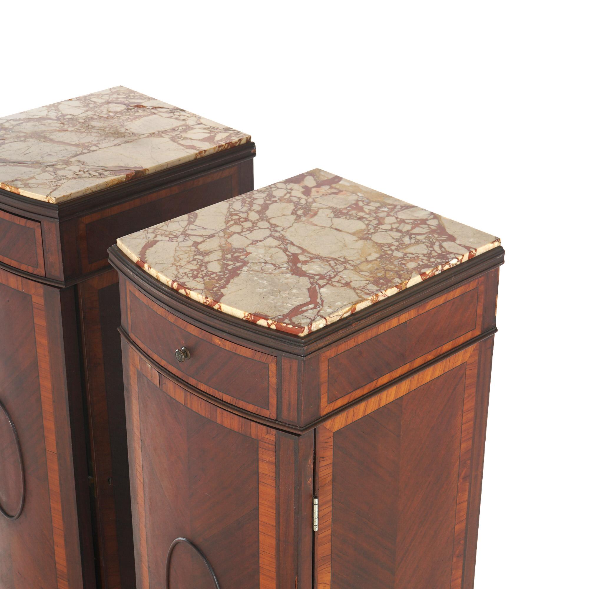 Antique Pair French Mahogany & Satinwood Inlaid Marble Top Side Cabinets C1900 For Sale 8