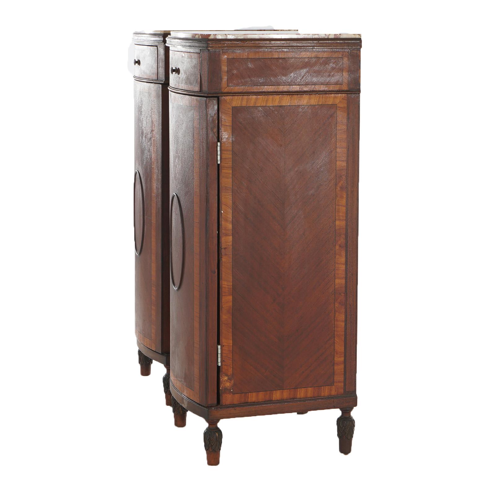 Antique Pair French Mahogany & Satinwood Inlaid Marble Top Side Cabinets C1900 For Sale 9