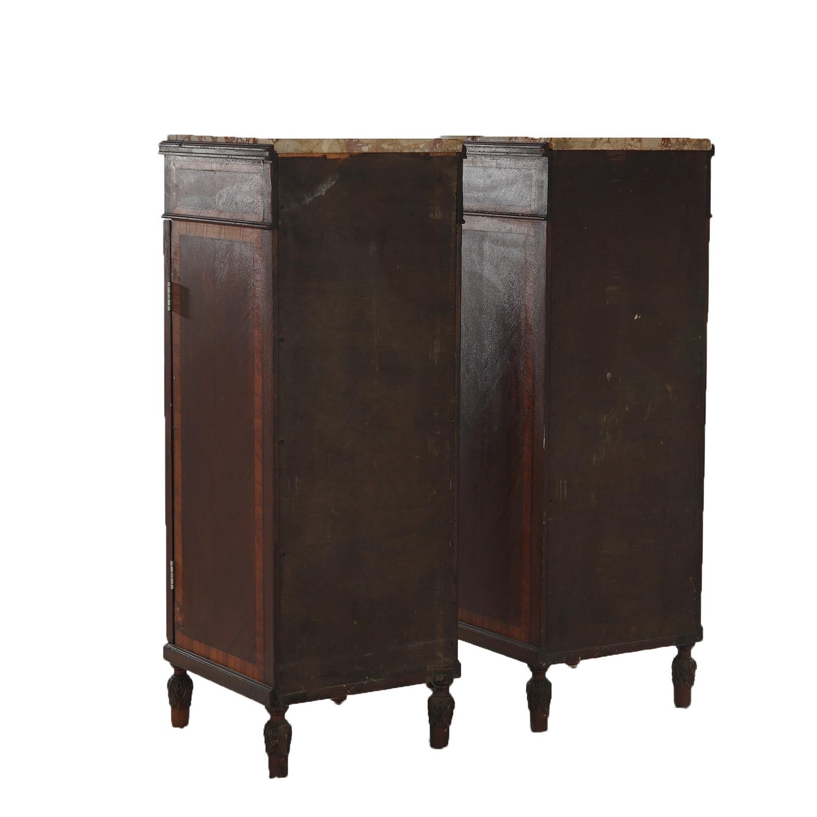 Antique Pair French Mahogany & Satinwood Inlaid Marble Top Side Cabinets C1900 For Sale 10