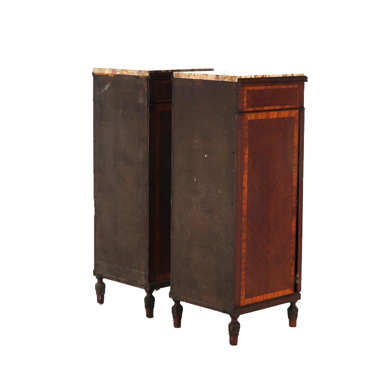 Antique Pair French Mahogany & Satinwood Inlaid Marble Top Side Cabinets C1900 For Sale 11
