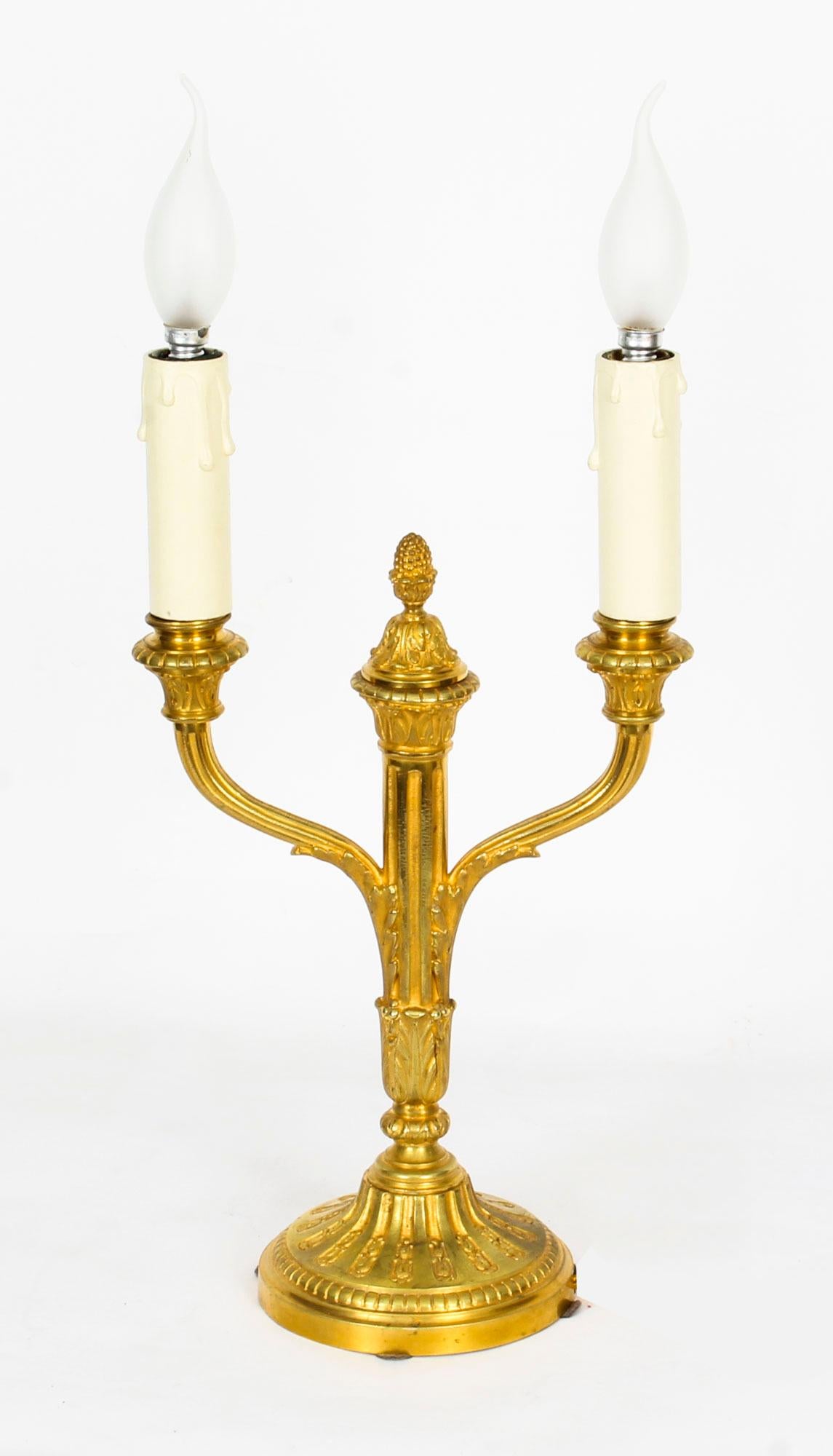 Antique Pair of French Neoclassical Ormolu Candelabra Table Lamps, 19th Century In Good Condition In London, GB