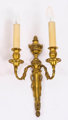 Antique Pair French Neo-classical Ormolu Wall Lights Appliques 19th century