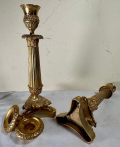 Antique Pair French Neoclassical Ormolu Bronze Candlesticks