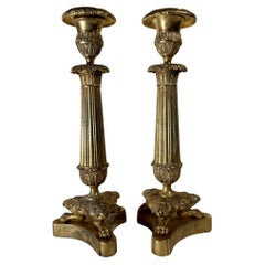 Antique Pair French Neoclassical Ormolu Bronze Candlesticks