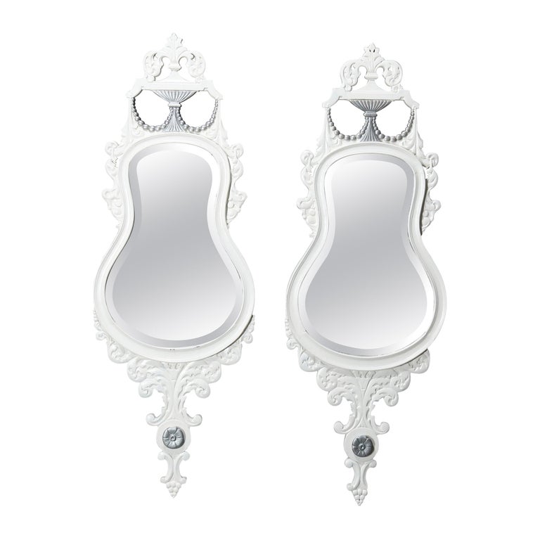 Antique Pair French Neoclassical Violin Form Carved and Painted Wall