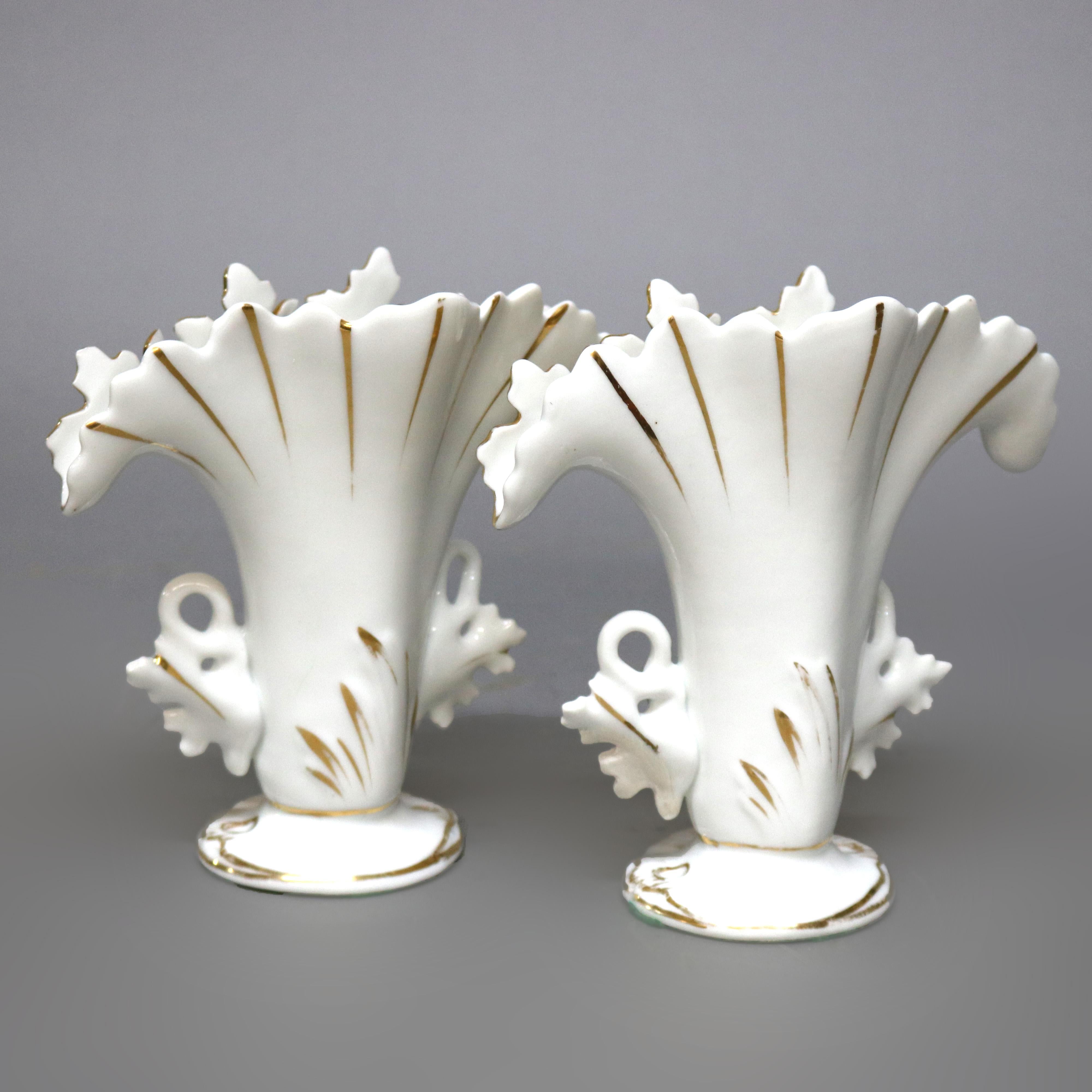 19th Century Antique Pair of French Old Paris Porcelain Gilt Decorated Spill Vases circa 1880