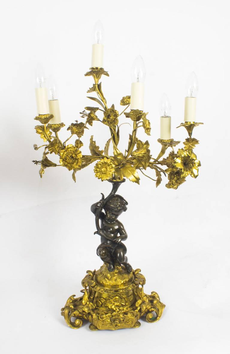 Antique Pair of French Ormolu and Patinated Bronze Table Lamps, 19th Century 8