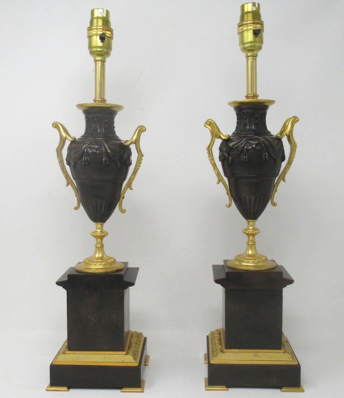Antique Pair French Ormolu and Dore Bronze Grand Tour Electric Table Urns Lamps In Good Condition For Sale In Dublin, Ireland