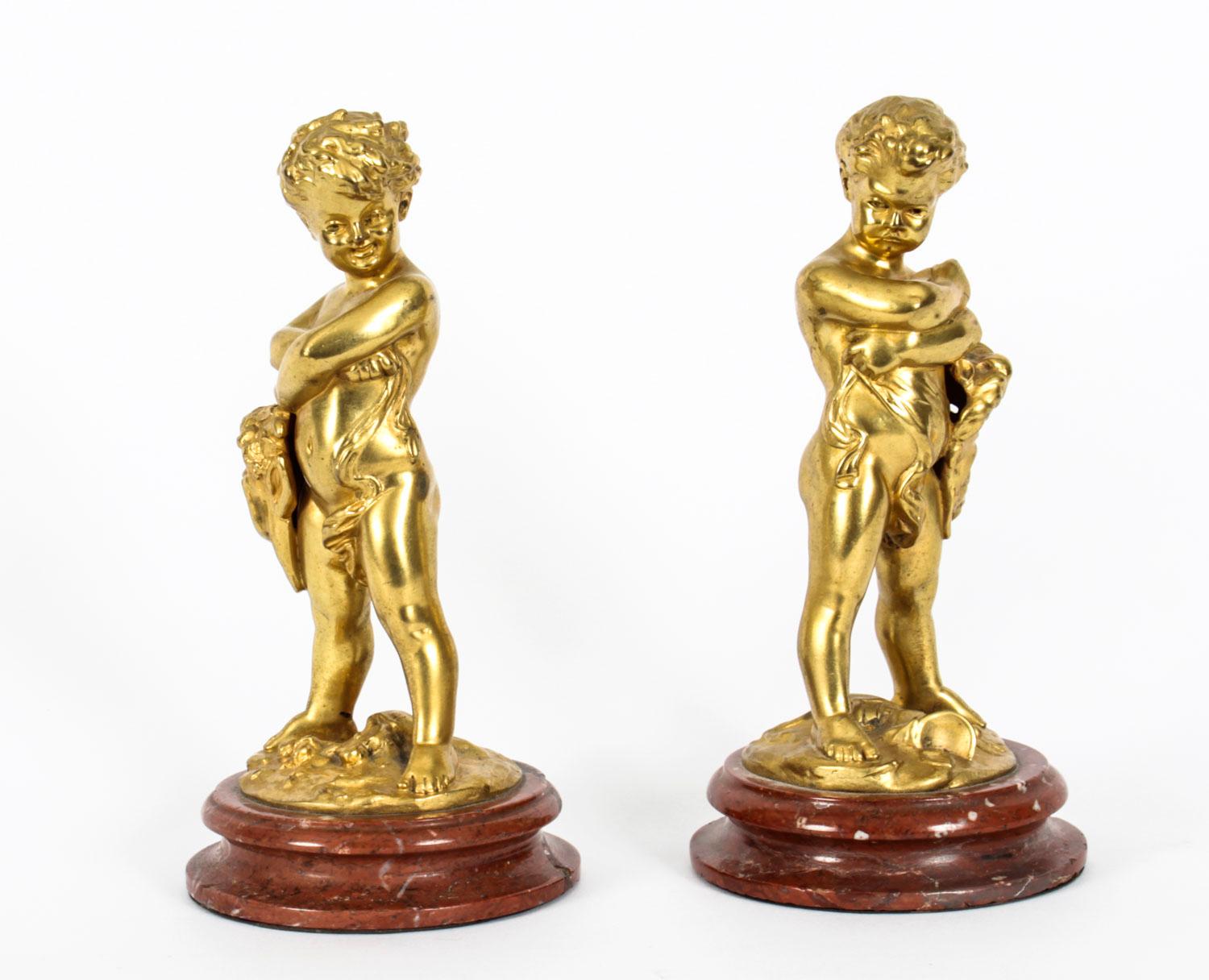 Antique Pair French Ormolu Bronze Cherubs by Louis Kley, 19th C 6