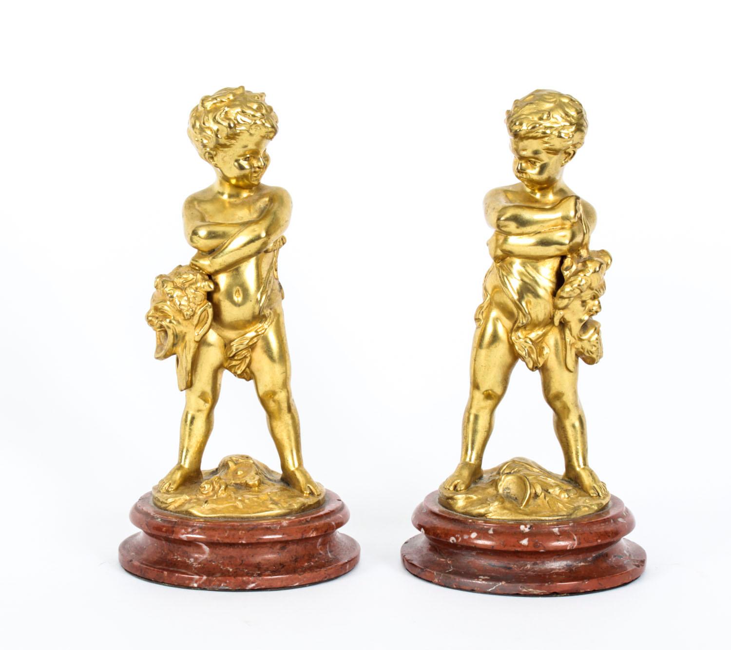 Antique Pair French Ormolu Bronze Cherubs by Louis Kley, 19th C 12