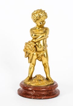 Antique Pair French Ormolu Bronze Cherubs by Louis Kley, 19th C