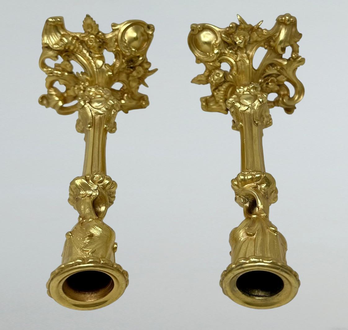 Antike Paar Französisch Ormolu Bronze Dore Edwardian Candlesticks Kandelaber 19. im Angebot 3