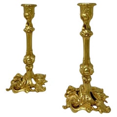 Antique Pair French Ormolu Bronze Dore Edwardian Candlesticks Candelabra 19th Ct