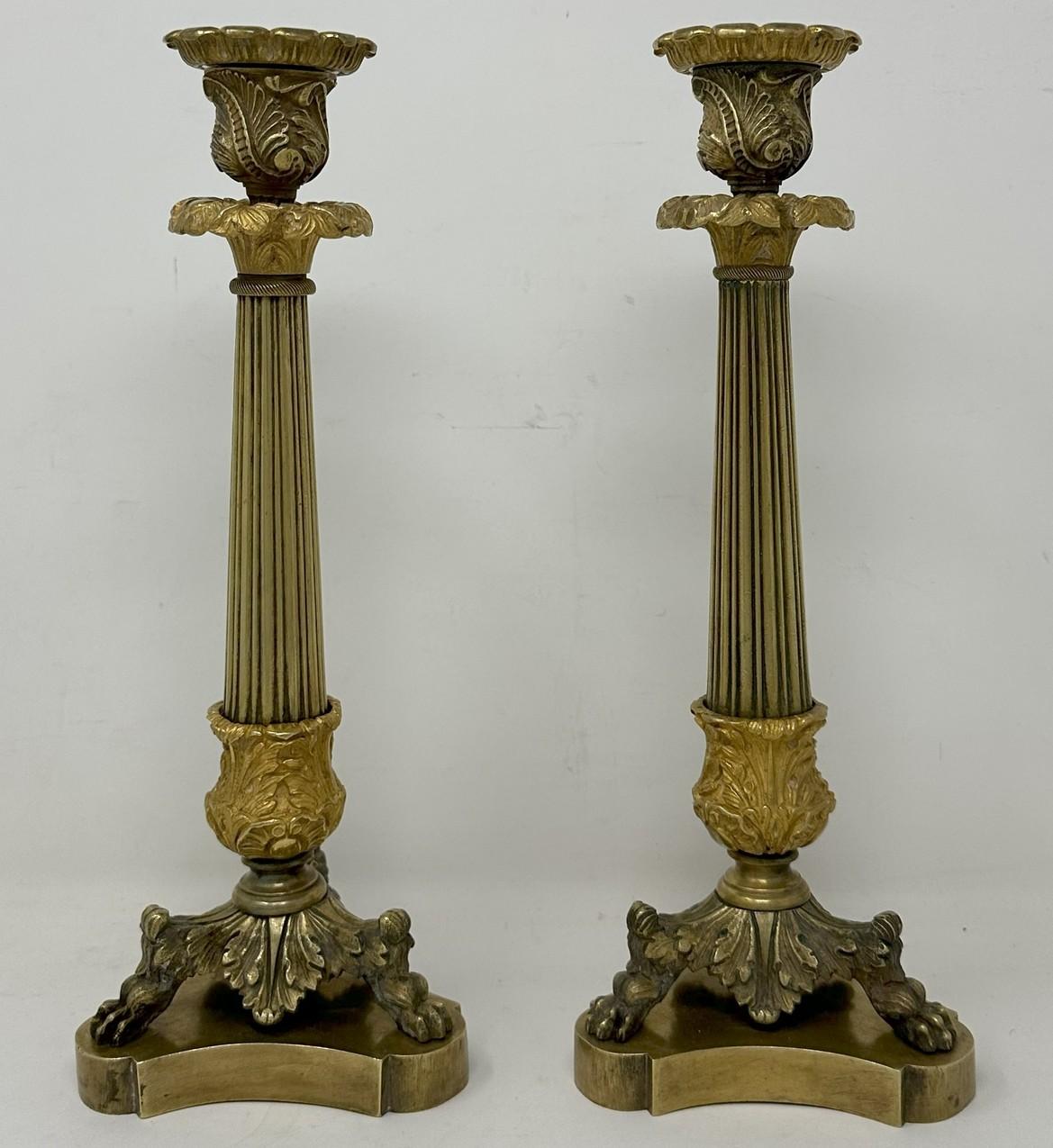 Cast Antique Pair French Ormolu Bronze Dore Victorian Candlesticks Candelabra 19th Ct