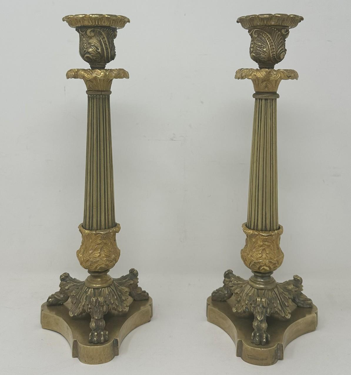 Antique Pair French Ormolu Bronze Dore Victorian Candlesticks Candelabra 19th Ct In Good Condition In Dublin, Ireland