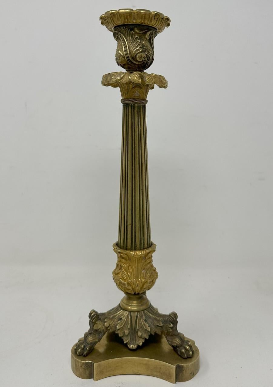19th Century Antique Pair French Ormolu Bronze Dore Victorian Candlesticks Candelabra 19th Ct