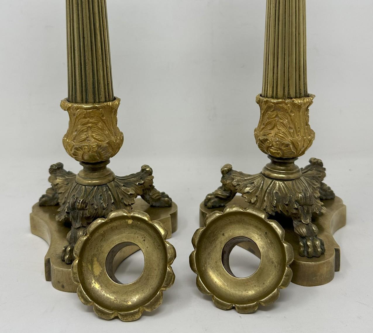 Antique Pair French Ormolu Bronze Dore Victorian Candlesticks Candelabra 19th Ct 4