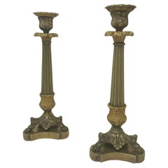 Antique Pair French Ormolu Bronze Dore Victorian Candlesticks Candelabra 19th Ct