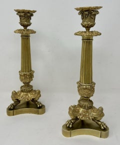 Antique Pair French Ormolu Bronze Dore Victorian Candlesticks Candelabra Regency