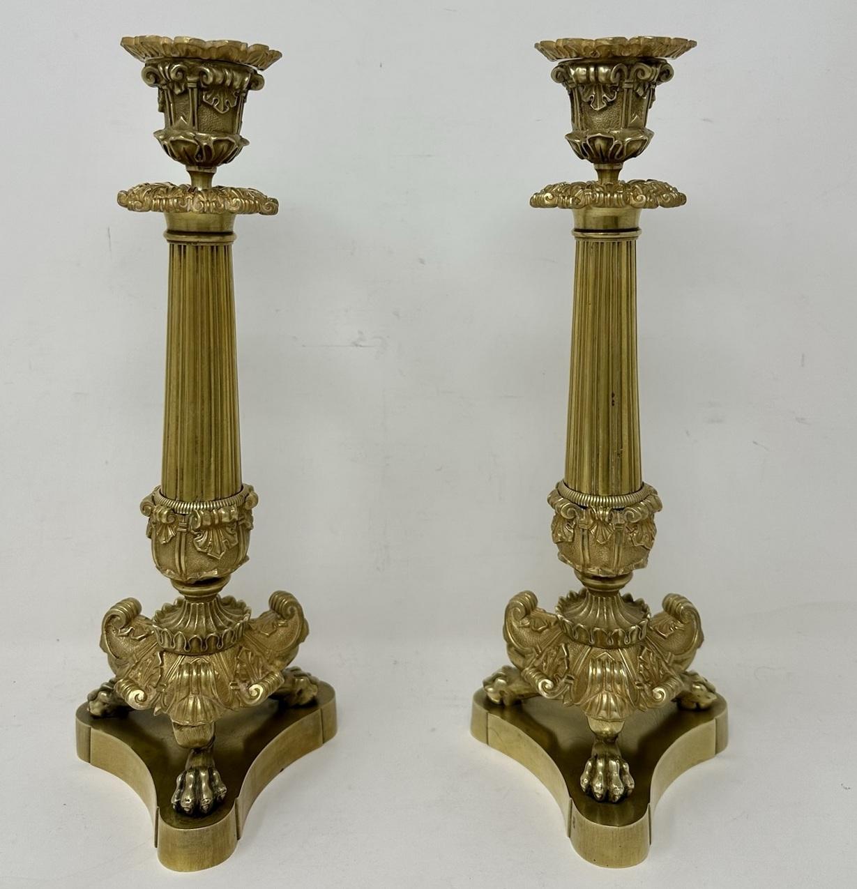 Cast Antique Pair French Ormolu Bronze Dore Victorian Candlesticks Candelabra Regency