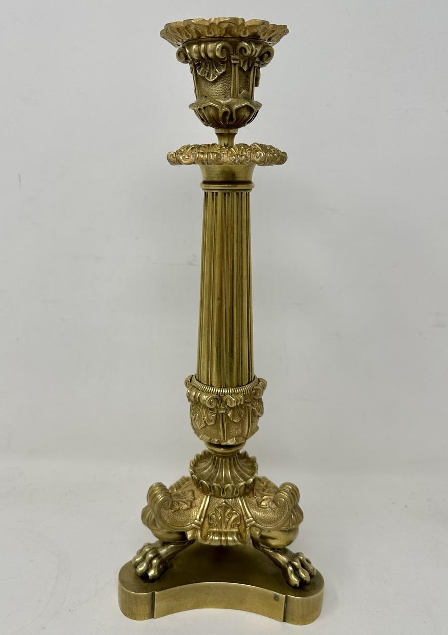 Antique Pair French Ormolu Bronze Dore Victorian Candlesticks Candelabra Regency In Good Condition In Dublin, Ireland