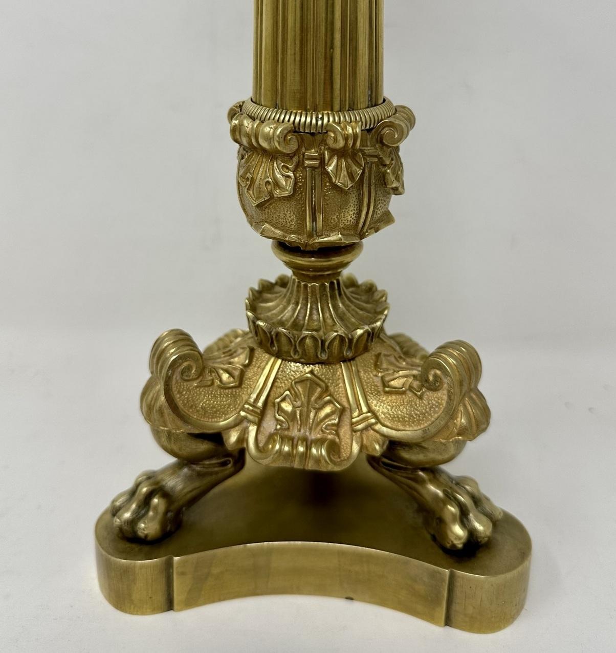 19th Century Antique Pair French Ormolu Bronze Dore Victorian Candlesticks Candelabra Regency