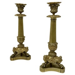 Antique Pair French Ormolu Bronze Dore Victorian Candlesticks Candelabra Regency