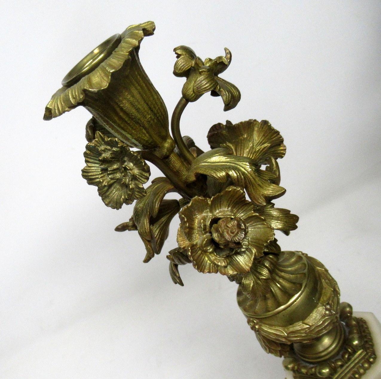 19th Century Antique Pair of French Ormolu Bronze Marble Candlesticks Candelabra Cream Gold  