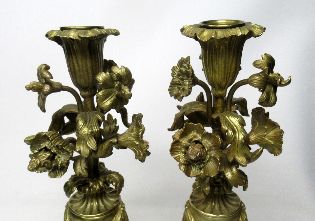 Antique Pair of French Ormolu Bronze Marble Candlesticks Candelabra Cream Gold   2